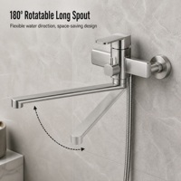 Robinet de baignoire contemporain en acier inoxydable SUS 304, mitigeur mural à bec pivotant pour projets hôteliers, vente en gros