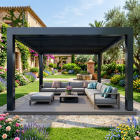 Pergola en aluminium à commande automatique avec éclairage LED pour terrasse, balcon, jardin, patio et cour arrière, structure d'ombrage extérieure