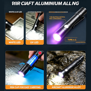Linterna de Bolsillo Recargable USB-C de Aluminio con Luz UV y LED Blanca, Detector de Luz Negra de 395nm para Orina de Mascotas, Portátil - Product Image 3