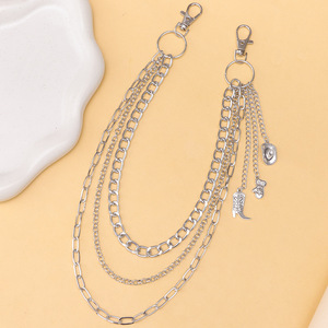 Fashion <b>Waist</b> <b>Chain</b> Double Layer Metal Hip Hop Denim Accessory Unisex Casual Zinc Alloy White K - Product Image 4