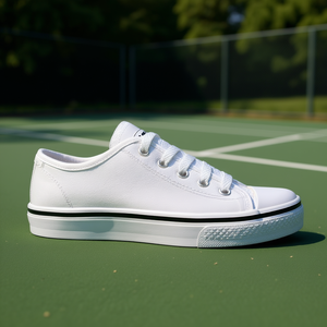 Sneakers da tennis bianche in tela da donna, estive, con fodera in rete, suola in gomma, intersuola in EVA, con lacci, scarpe sportive. - Product Image 2