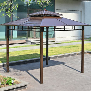 סגסוגת אלומיניום חיצונית gazebo עם גג כפול ביתן פרגולה עמיד למים עם וילון רשת ניתושים יתושים - Product Image 5