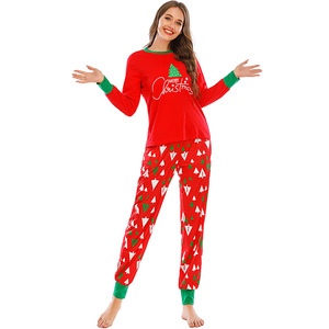 Conjunto de Pijamas de Natal para Família, Camiseta Vermelha com Calças, Estampa de Árvore com Acabamento Verde, Roupas de Dormir para o Natal, Conjunto Unissex - Product Image 3