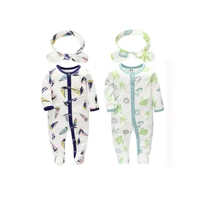 Nieuwe Stijl Jumpsuit 100% Katoen Pasgeboren Baby Kleding Bodysuit Sets Met Hoofdband Pyjama Comfortabele Katoenen Baby Pak