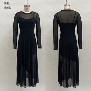 เดรสยาวผ้าตาข่ายซีทรูแขนยาวสำหรับผู้หญิง ทรงเอไลน์ชายกระโปรงไม่สมมาตร ชุดราตรีแฟชั่นสำหรับผู้หญิง - Product Image 6