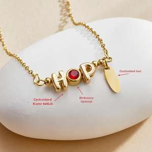 Collar con Nombre Personalizado para el Día <span class=keywords><strong>de</strong></span> San Valentín, Iniciales, Chapado en Oro <span class=keywords><strong>de</strong></span> 18k, Colgante con Piedra <span class=keywords><strong>de</strong></span> Nacimiento, Joyería <span class=keywords><strong>de</strong></span> Acero Inoxidable para Enamorados - Product Image 1