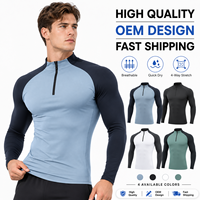Haut de performance pour homme à manches longues, ajusté, avec quart de zip contrastant, respirant et extensible, pour l'entraînement, la gym et la course, conception OEM personnalisée