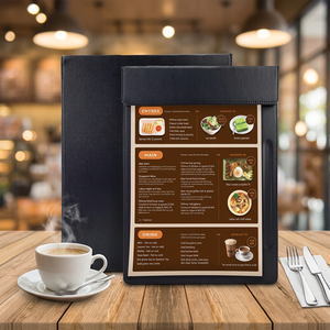 Durable Custom Restaurant <b>Leather</b> Menu Cover Single page Magnet Menu <b>Folder</b> with Pen holder - Product Image 1