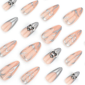 24 pièces métal argenté flamme français y2k ancre amande <span class=keywords><strong>ongles</strong></span> conseils Art acrylique presse sur <span class=keywords><strong>ongles</strong></span> <span class=keywords><strong>ongles</strong></span> artificiels <span class=keywords><strong>faux</strong></span> <span class=keywords><strong>ongles</strong></span> 3678 - Product Image 1