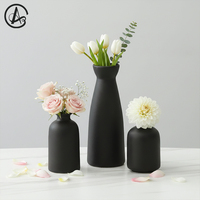 ARM LVG Ensemble de 3 vases cylindriques en porcelaine, style moderne minimaliste, noir mat, faits à la main, pour table, conteneur floral en céramique