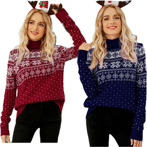 Autumn and Winter New Jacquard Pullover Red High Collar Christmas <b>Sweater</b> and Trade Snowflake Knitted Bottoming - Product Image 1