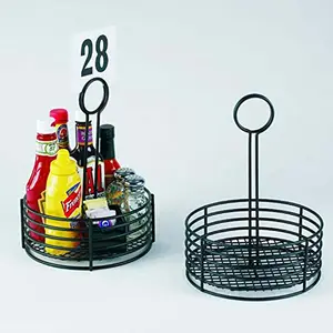 Suporte de condimentos de mesa de metal, rack com suporte de número de mesa ou suporte de menu-arame de cozinha condimentos caddy organizador de mesa