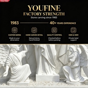 YOUFINE Statue de Jésus-Christ en marbre blanc sculptée à la main avec deux sculptures d'anges, statue religieuse de groupe pour église et jardin - Product Image 5