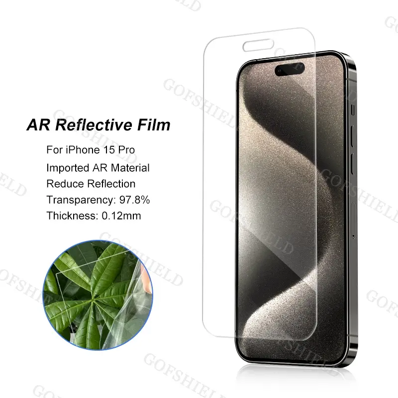 Pelindung layar reflektif AR tren baru, Film tembus cahaya tinggi berkilau dan antipantul AR untuk iPhone 15 Pro Pro Pro max