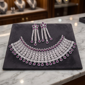 Luxurious Ruby and CZ <b>Choker</b> Necklace Classic Fine Jewelry Set with Matching Accessories 925 <b>silver</b> jewelry - Product Image 4