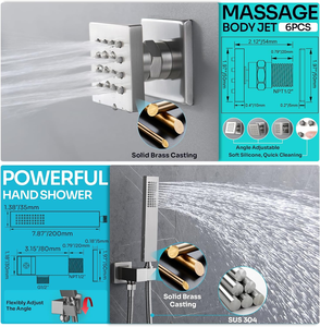 Système de douche thermostatique encastré HONGDEC en nickel brossé avec LED, robinetterie de luxe en laiton massif pour salle de bain - Product Image 6