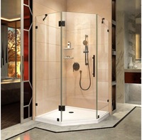 Porte de douche sans cadre, système coulissant noir mat industriel, verre de sécurité trempé robuste, cabine de douche pour maison moderne