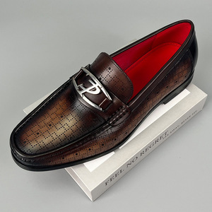 Men <b>Summer</b> Breathable Square Toe Loafers Genuine Leather Slip On Buckle <b>Decorated</b> Casual Shoes - Product Image 4