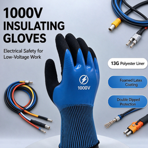 <span class=keywords><strong>Gants</strong></span> de travail isolants électriques <span class=keywords><strong>1000V</strong></span> en latex moussé polyester 13G à double trempage - Product Image 1