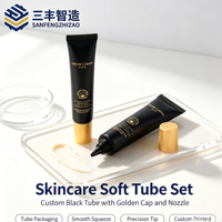 Tubo exprimible de PE negro mate con tapa de rosca plana en oro claro mate para crema facial de lujo de ginseng rojo y perla negra