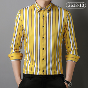 เสื้อเชิ้ตผู้ชายลายทาง ยืดได้ แขนยาว ไม่ต้องรีด กันยับ สไตล์ลำลอง <span class=keywords><strong>เกาหลี</strong></span> แฟชั่น เสื้อผ้าผู้ชาย ขายส่ง - Product Image 2