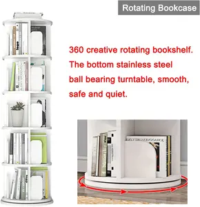 5-מדף סיבובי מדף ספרים בית גבוהה-צפיפות כוננית גבוה ספר מדף מודרני 360 מסתובב אחסון תצוגת ספר מדף