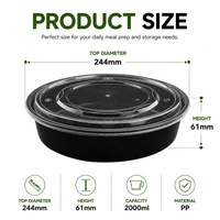 Contenants jetables ronds TeGuan en PP de qualité alimentaire haute résistance 70oz avec couvercle, compatibles micro-ondes et congélateur, pour nouilles et repas rapides