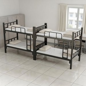 Knock Down Easy Assembly Metal <b>Bunk</b> <b>Bed</b> Flat Pack Steel <b>Double</b> Decker <b>Bed</b> with Wooden Board for Staff and Student Dorm - Product Image 1