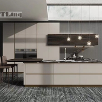 Armoire à poignée invisible personnalisée haut de gamme Super cuisson silencieuse avec évier et robinet Simple beau et pratique