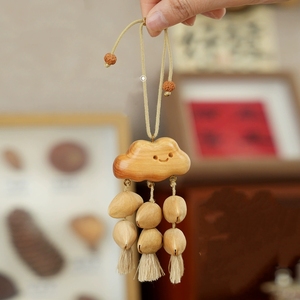 Wholesale Hand Carved Wood Cloud Natural Fruit Shell Wind Chime For Hanging <b>Ornament</b> <b>Car</b> Charm Home Decoration Gift - Product Image 4