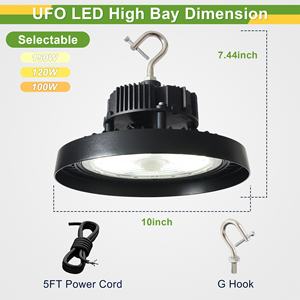 Puissance de Fixture-277-480V-Selectable LED haute baie UFO 150W/120W/100W-CCT 5000K-jusqu'à 21.000 Lumens - Product Image 3