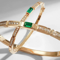 Bracelet en or 18 carats avec émeraude de laboratoire pour couples, personnalisable, tendance, avec monture discrète