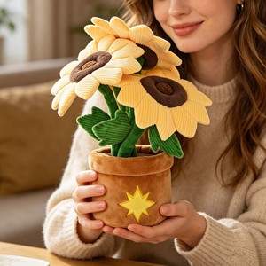 OEM ODM Plush Sunflower Potted Plant <b>Toy</b> Custom Logo <b>Stuffed</b> Sunflower Pot Ornament Home Decor <b>Soft</b> Plant Plush Gift - Product Image 2