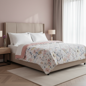 Couette matelassée double taille Queen Dalya rose poudré 195x215 cm en coton et velours avec garnissage en soie pour l'été et l'hiver, idéale pour les hôtels - Product Image 3