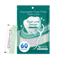 Double fil jetable Pick 60 bâton de fil de menthe micro portable blanc en polyéthylène emballé individuellement pour hôtel familial