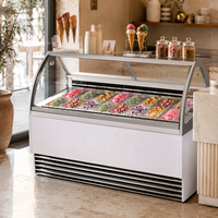 Vitrine de présentation de glaces en verre incurvé de qualité supérieure avec une température de -16 à -20 degrés ° Vitrine à glaces commerciale avec congélation et éclairage LED pour salon de crème glacée