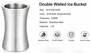 1.2L Double Walled Ice Bucket Stainless Steel <b>Wine</b> Cooler Bar Ice <b>Container</b> Champagne Chiller Beer Cooling Bucket Tabletop Ice - Product Image 5
