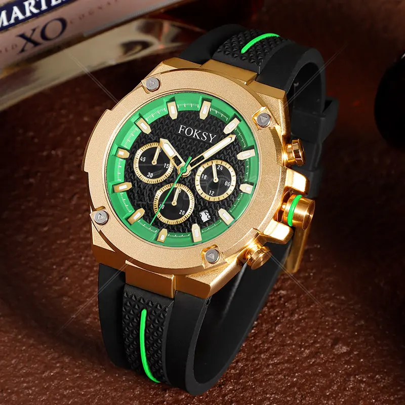 Custom 3ATM Waterproof Alloy Silicone Strap Men Quartz Chronograph Men Wrist Watch