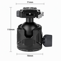 Tête de trépied à profil bas de 54 mm, capacité de charge de 35 kg, tête de trépied robuste avec plaque de dégagement rapide de type Arca pour appareil photo reflex numérique sans miroir