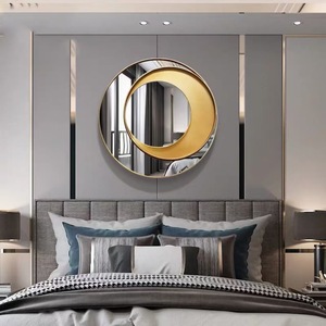 Miroir mural rond en fer doré - Design minimaliste moderne pour la salle de bain et la décoration de la maison - Product Image 4