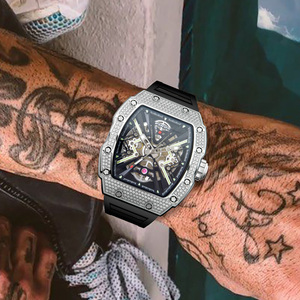 PINDU <b>Men's</b> Tonneau Mechanical Watch <b>Glass</b> Crystal Stainless Steel Case Limited Edition Pointer Rubber Strap 30M Water Resistant - Product Image 4