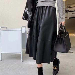 Nouvelle mode, jupes longues en cuir véritable noir taille haute pour femmes, grandes tailles - Product Image 5