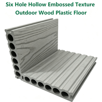 Planche de terrasse en WPC pour extérieur 4000x150x30mm, 6 trous, creuse, embossée, composite, imperméable, antidérapante, pour patio et jardin