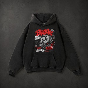 Sudadera Oversize Lavada Unisex con Estampado <span class=keywords><strong>de</strong></span> Calavera BREAK THE RULES, <span class=keywords><strong>de</strong></span> Algodón Pesado, Estilo Streetwear, Hombro Caído, Personalizada - Product Image 2