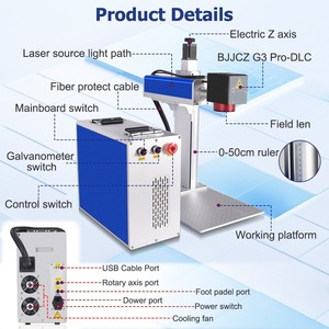 Machine de marquage laser à fibre JPT Mopa 100W 2.5D Ezcad3 Mopa M7 avec axe Z motorisé et axe rotatif pour gravure en relief profond sur métal - Product Image 4