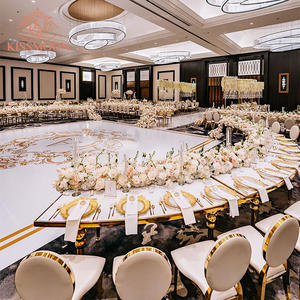 Juego de Mesa de Comedor de Acero Inoxidable Dorado con Tapa de Cristal Estilo Real, Mesa de Espejo Moderna de Lujo con Forma de Ojo para Eventos y Bodas - Product Image 2