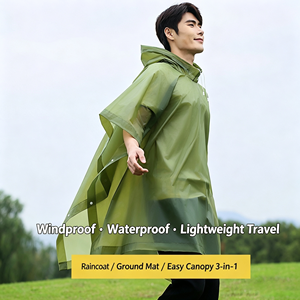 เสื้อกันฝนกลางแจ้ง, เสื้อกันฝน 3-in-1, ผ้าใบคลุมเต็นท์และแผ่นรองพื้น, เสื้อกันฝนแบบพกพาขนาดใหญ่พิเศษสำหรับการเดินป่าและตั้งแคมป์ - Product Image 2