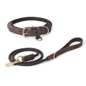 Maßgefertigtes Hochwertiges Langlebiges Rindsleder Handgeflochtenes Robustes Anti-Verlust Haustier-Hundehalsband-Leine-Set für Einfaches Gehen mit dem Hund - Product Image 3