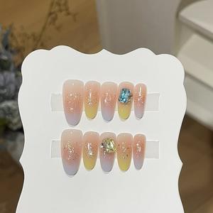 <span class=keywords><strong>Uñas</strong></span> Postizas Hechas a Mano, Diseño <span class=keywords><strong>de</strong></span> <span class=keywords><strong>Uñas</strong></span> con Purpurina, Estilo Burbuja Aurora Rosa Ángel Y2K, para Chicas Modernas - Product Image 6