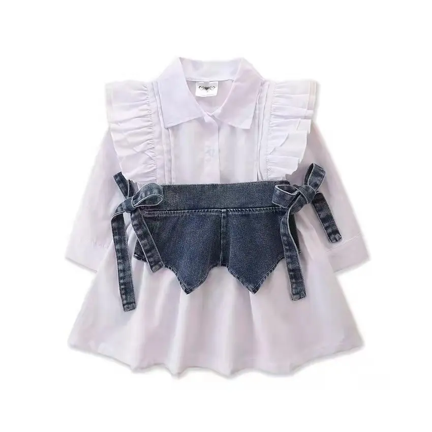 1-6Y Fashion Kids Baby Girls Clothes Sets Long Sleeve T-Shirt Dress Denim Vest 2Pcs Girl Outfits